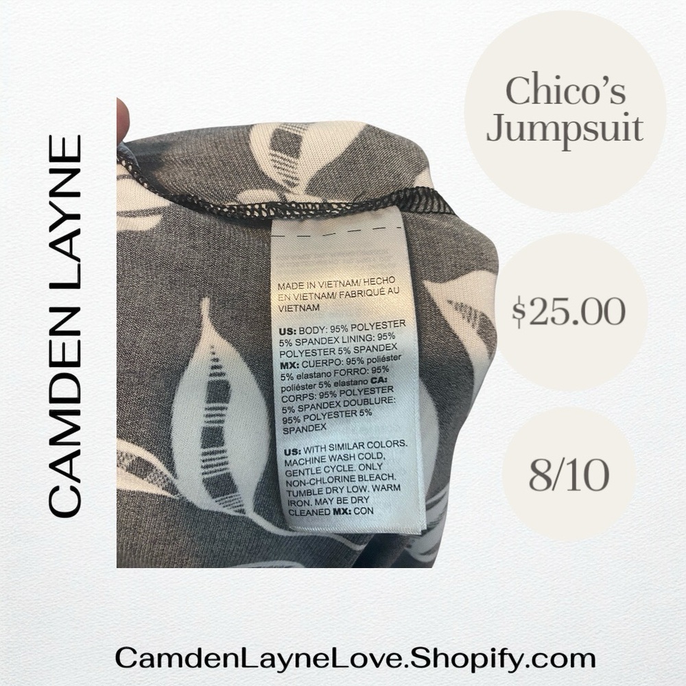 Chico's Black and White Tropical Print Jumpsuit - Picture 8 of 8